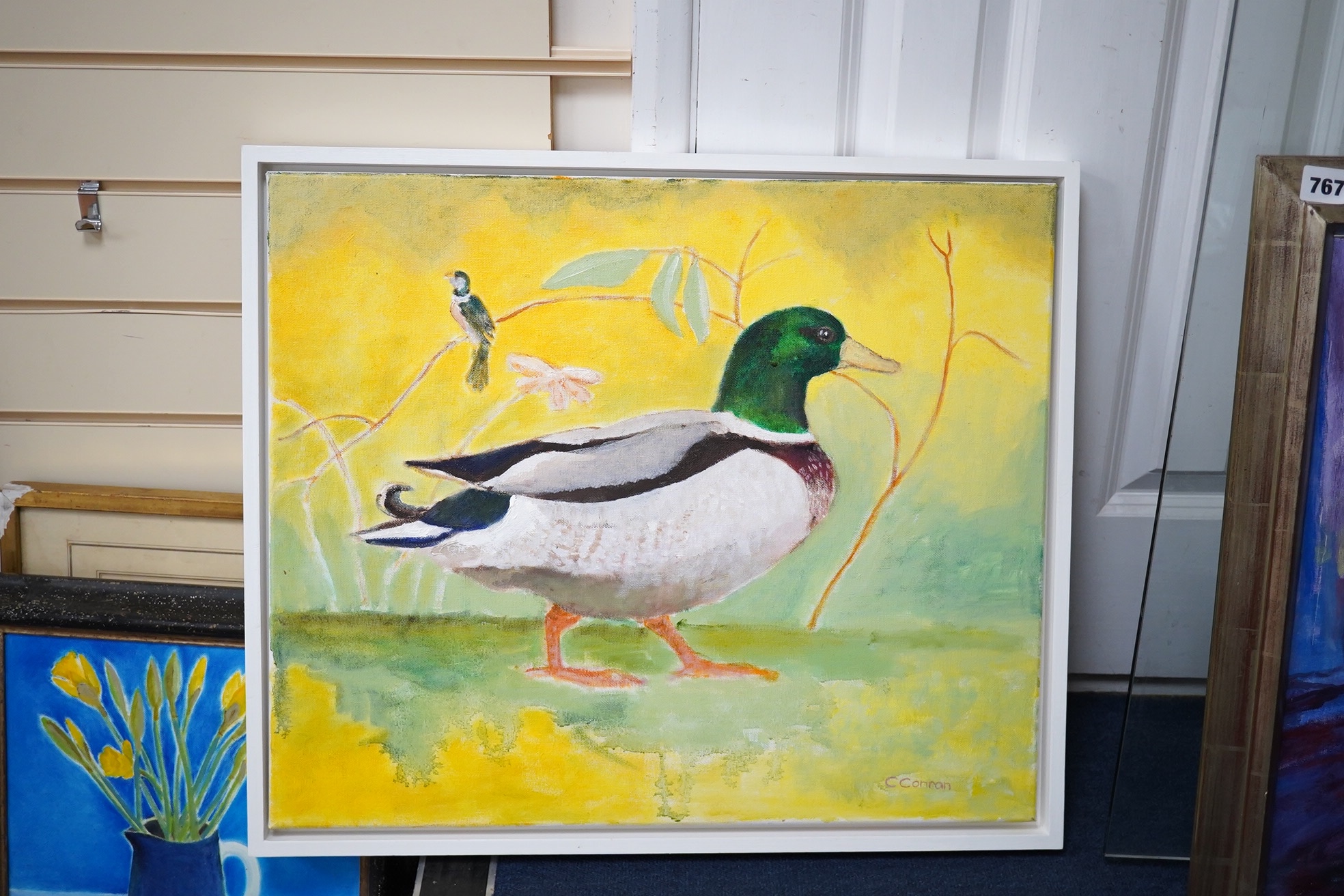 Caroline Conran (b.1939), oil on canvas, Study of a duck, signed, 50 x 59cm. Condition - good